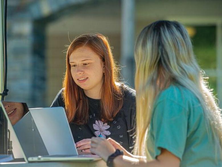 Penn State Abington (near Philadelphia) student looking at laptop